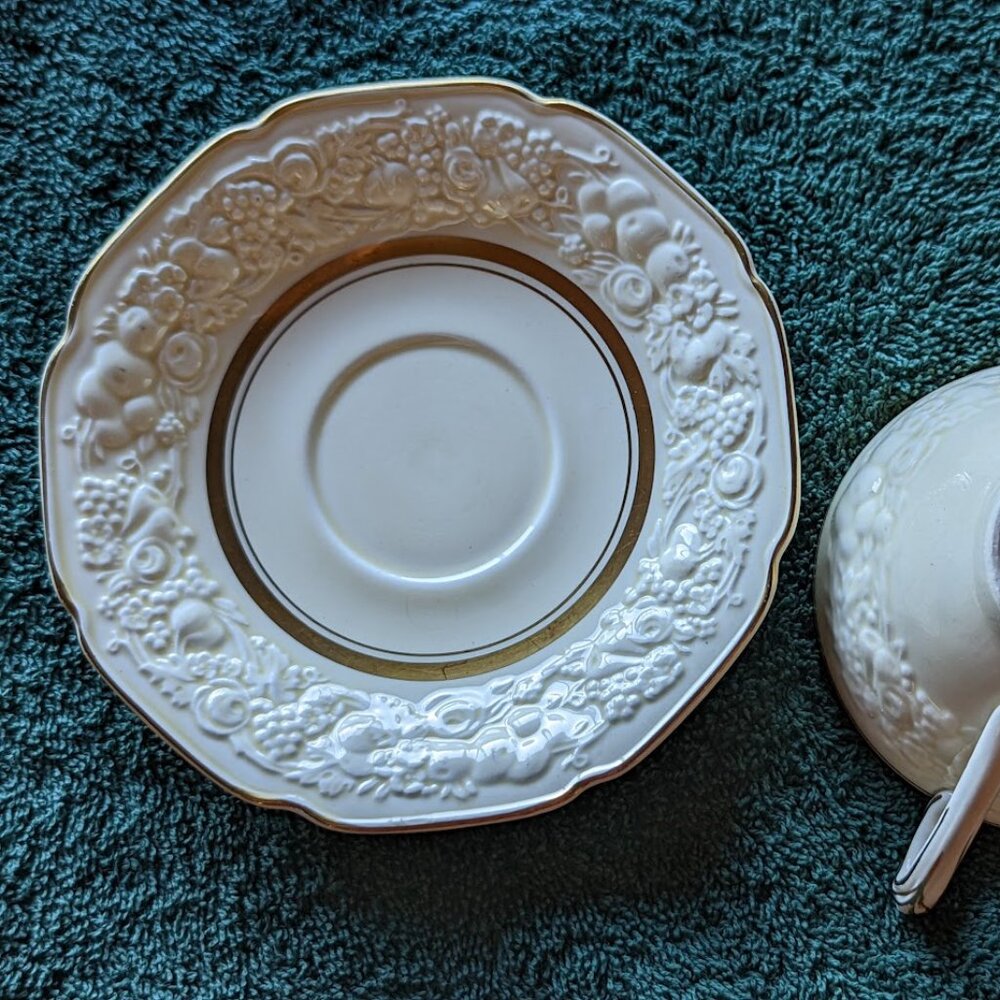 Vintage Fine China Saucers for Flat Teacups - Crown Ducal Florentine Gold Band